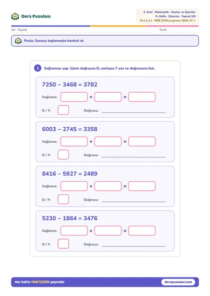 Sağlama Yapalım yaprağı önizlemesi