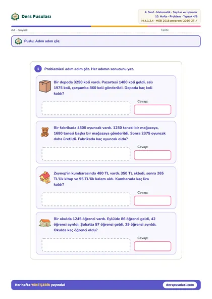 Çok Adımlı Problemler yaprağı önizlemesi