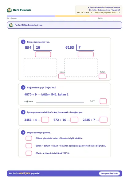 Hafta Değerlendirmesi yaprağı önizlemesi
