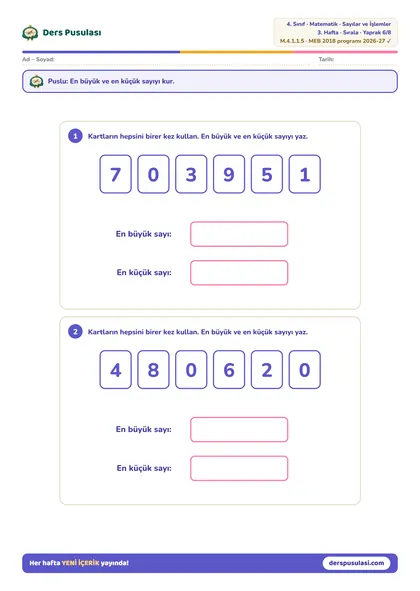 Rakam Kartları yaprağı önizlemesi