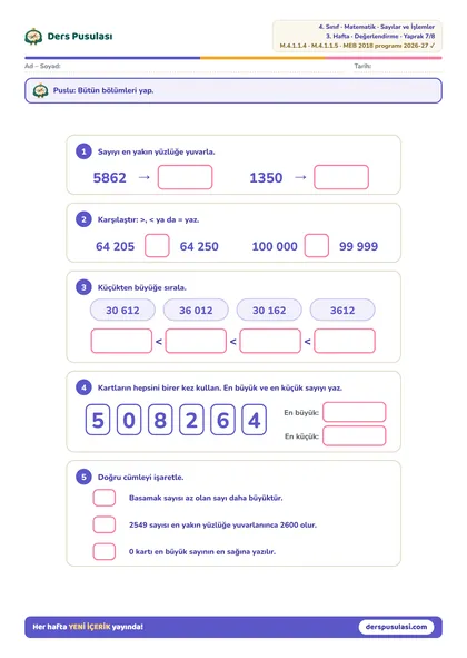 Hafta Değerlendirmesi yaprağı önizlemesi