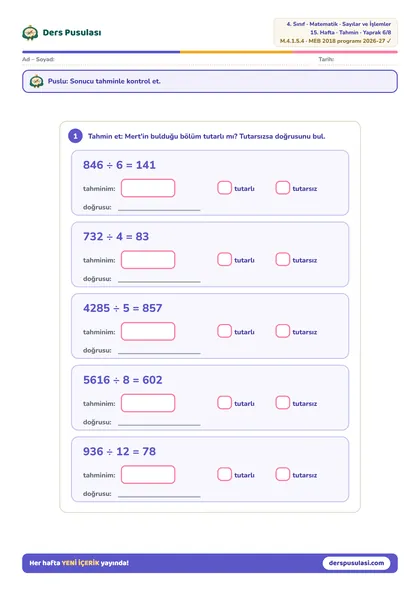 Bölüm Tutarlı mı? yaprağı önizlemesi