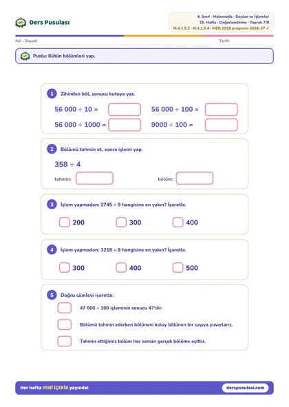 Hafta Değerlendirmesi yaprağı önizlemesi
