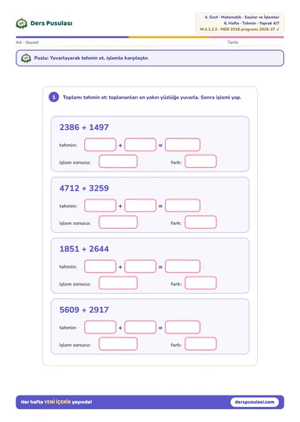 Toplamı Tahmin Et yaprağı önizlemesi