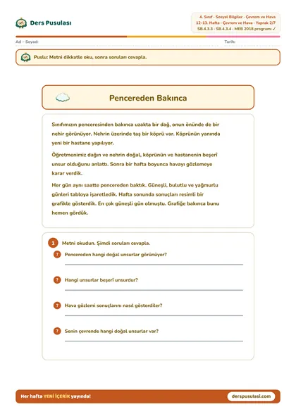 Pencereden Bakınca yaprağı önizlemesi