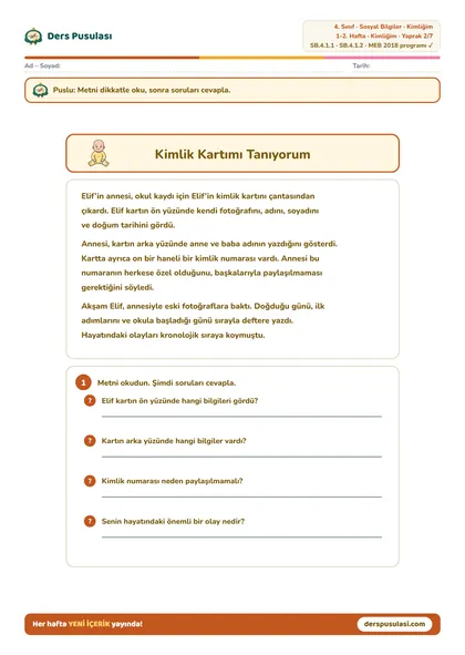 Kimlik Kartımı Tanıyorum yaprağı önizlemesi