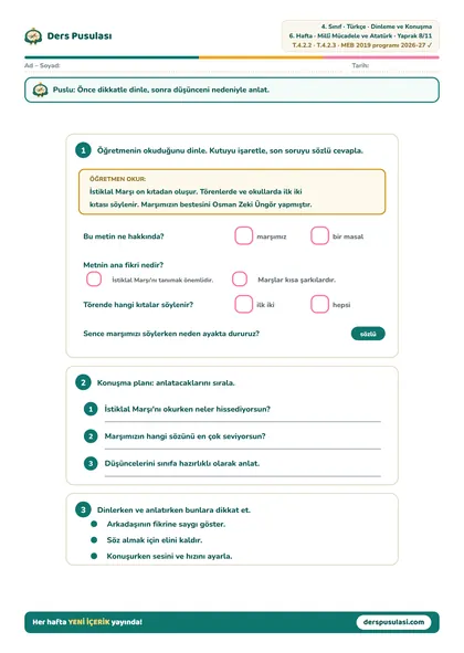 Dinle ve Anlat yaprağı önizlemesi