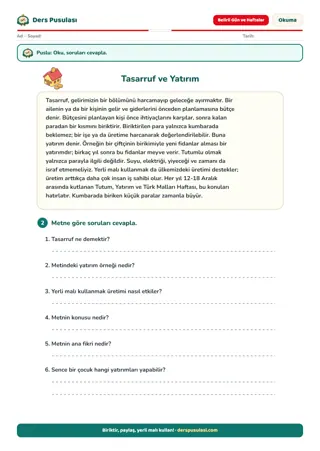 Tasarruf ve Yatırım yaprağı önizlemesi